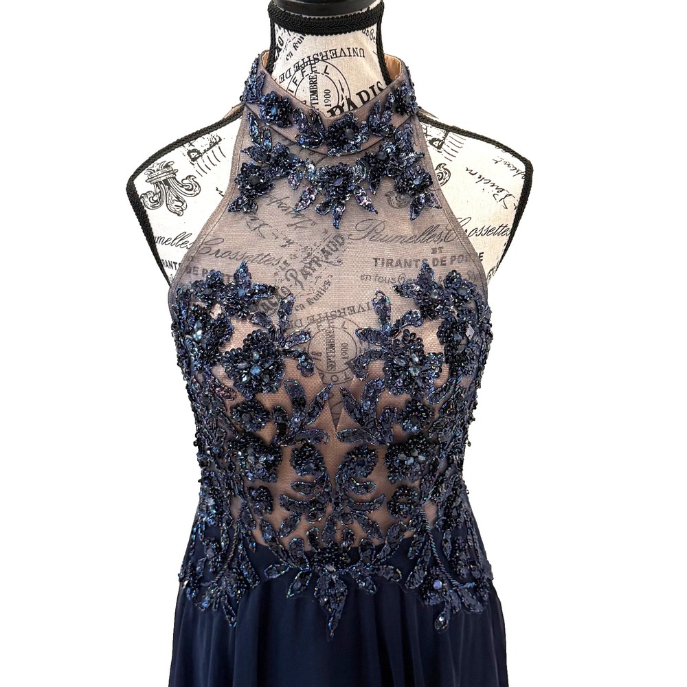 Vintage Dave & Johnny Women's Beaded Tea Length Evening Gown Blue Size 3/4 - Picture 3 of 10